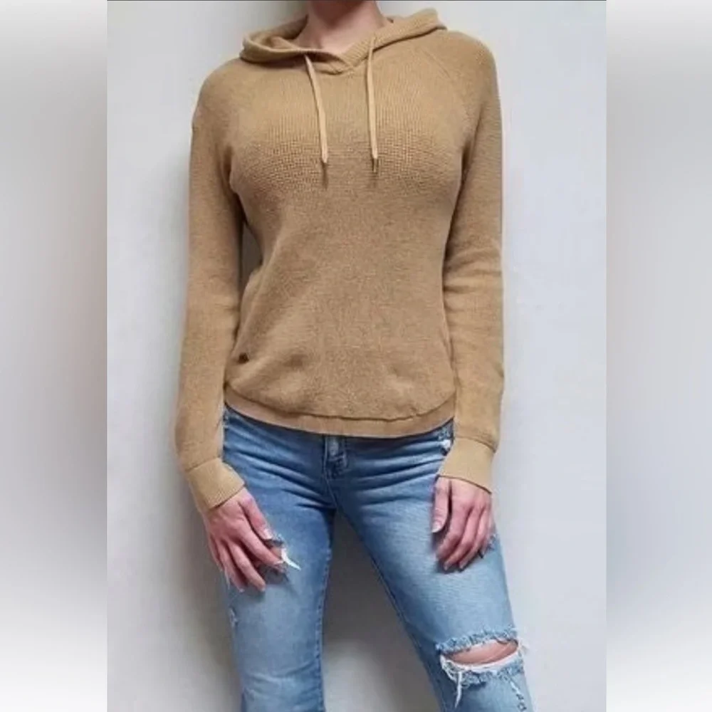 Ralph Lauren women’s tan waffle knit 100% cotton hoodie hooded sweater - Picture 1 of 7